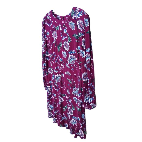 Loft Women's Ruffle Long Sleeve Midi Round Neck Floral Print Dress Size 12 - Picture 2 of 8